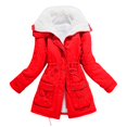 thumbnail image 4 of HBFAGFB Winter Jackets for Women Thick Warm Plush Lapel Adjustable Drawstring Hem Coat Red Size M, 4 of 4