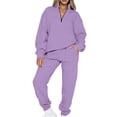 thumbnail image 1 of MAWCLOS Women Jogger Sets Long Sleeve Tracksuit Set Solid Color Two Piece Outfit Breathable Sports V Neck Sweatsuits Purple S, 1 of 5