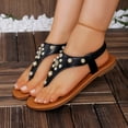 thumbnail image 4 of LSLJS Glamorous Outdoors T-strap Flat Sandals for Women Rhinestone Decor Plain PVC Toe Post Thong Sandals, Womens Flip Flops, 4 of 8