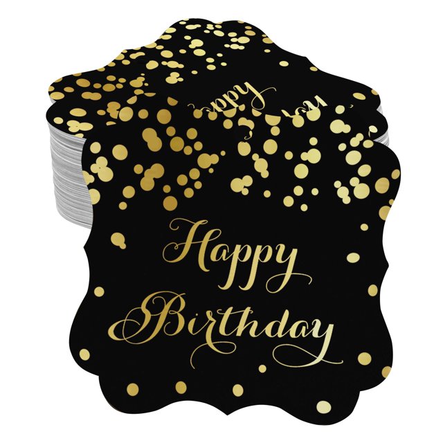 Inkdotpot Pack Of 100 Happy Birthday Paper Tags DIY Craft Bracket Shape Real Gold Foil Hang Tags