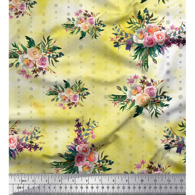 Soimoi Green Moss Georgette Fabric Line Geometric Printed Fabric 1 Yard 42 Inch Wide