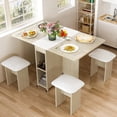 thumbnail image 2 of AWQM 4 Person Folding Dining Table Set with 4 Leather Chairs and Storage Space Saving Foldable Dining Table with Rollers for Small Spaces Kitchen Dining Table Set (Beige), 2 of 7
