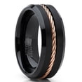 thumbnail image 5 of Men's Black Tungsten Carbide Wedding Band Ring Rose Gold Tone Steel Cable Inlay 13, 5 of 5