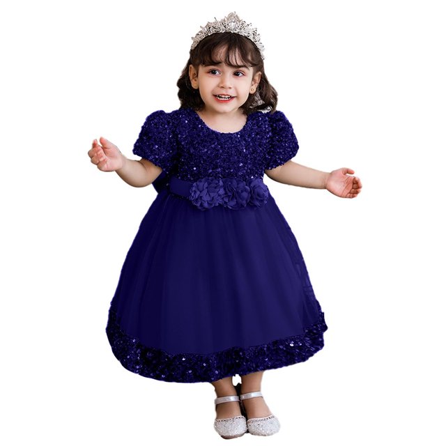 Robe Mi-Mollet à Manches Courtes et Col Rond, Tenue Formelle pour Enfants Incluant de Longues Robes Florales, Robes de Princesse, Robes à Fleurs pour Enfants, Robes de Mariage, Etc.