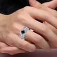 thumbnail image 2 of RYLOS Men's Rings Sterling Silver Designer Starburst 7MM Round Gemstone &   Diamond Ring Cabochon Onyx October  Size 11, 2 of 7