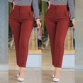 thumbnail image 1 of Lroveb Pantalon Habillé pour Femmes Taille Haute Fuselé Pantalon Décontracté Mode pour Femmes Coupe Ajustée Pantalon Moulant Rouge, 1 of 4
