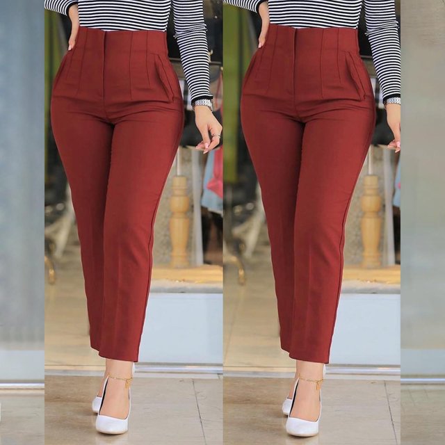 Lroveb Pantalon Habillé pour Femmes Taille Haute Fuselé Pantalon Décontracté Mode pour Femmes Coupe Ajustée Pantalon Moulant Rouge