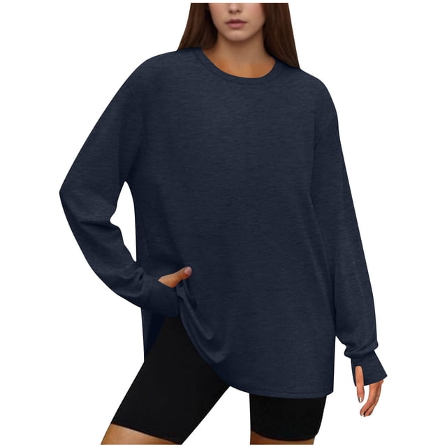 Diufon Oversized Sweatshirt for Women Long Sleeve Crewneck Loose Pullover Tops Solid Color Fall Fashion Clothes