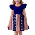 thumbnail image 2 of QTBIUQ Robe d'Été pour Fille, Imprimé de la Fête de l'Indépendance, Col Rond, Patchwork, Petite Manche Courte, Taille Courte, Vacances, Fête, Jeu, Décontractée, Cintrée, Polyvalente, Ensemble Quotidien, Style Mignon et à la Mode (Bleu, 13 Ans), 2 of 6