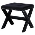 thumbnail image 1 of Velvet Fabric Upholstered Square Accent Bench in Black, 1 of 2