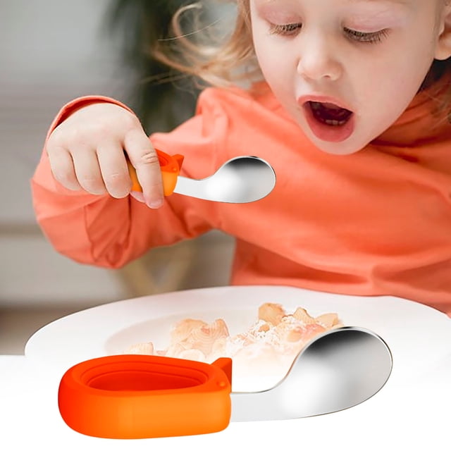 Meitianfacai Toddler Utensils Training Silverware, Short Handled Fork Spoon 316 Stainless Steel Elbow Training For Children's Tableware Learning To Spoons And Complementary Food