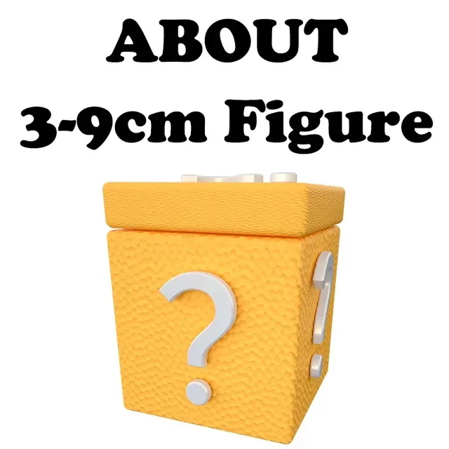 Naruto Anime Figure Blind Box Lucky Box Figure Sasuke Kakashi Mystery Box Anime. The image features a yellow textured box with a question mark symbol on its sides, symbolizing the mystery box concept. Above the box, text reads 'ABOUT 3-9cm Figure,' indicating the approximate size of the anime figures included. This BANDAI HOBBY product offers a surprise assortment of anime action figures.