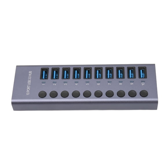 10Port 60W USB3.0 Hub With Separate Power Switch And LED, Aluminium Housing USB 3.0 Docking Station, 60W 12V/5A Power Adapter. 100-240V 985A