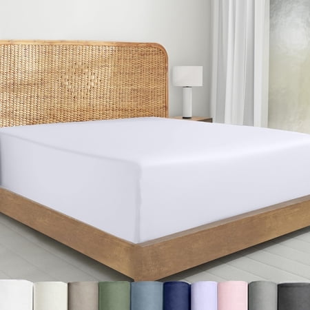 California Design Den 100% Organic Cotton King Fitted Sheet Only, Deep Pocket, Percale, Lightweight, Snug-Fit, Crisp, King Size Fitted Shee