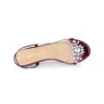thumbnail image 4 of BLISSFUL STEP Women's Flower Rhinestone Slingback Clear Mid Heel Slip On Sandals Burgundy 5.5, 4 of 7