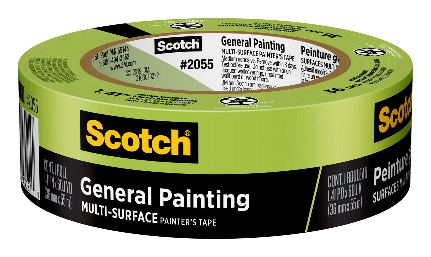 Ruban pour peintres pour surfaces multiples à usage général Scotch®, 2055-36NP, 36 mm x 55 m (1,41 po x 60,1 v)