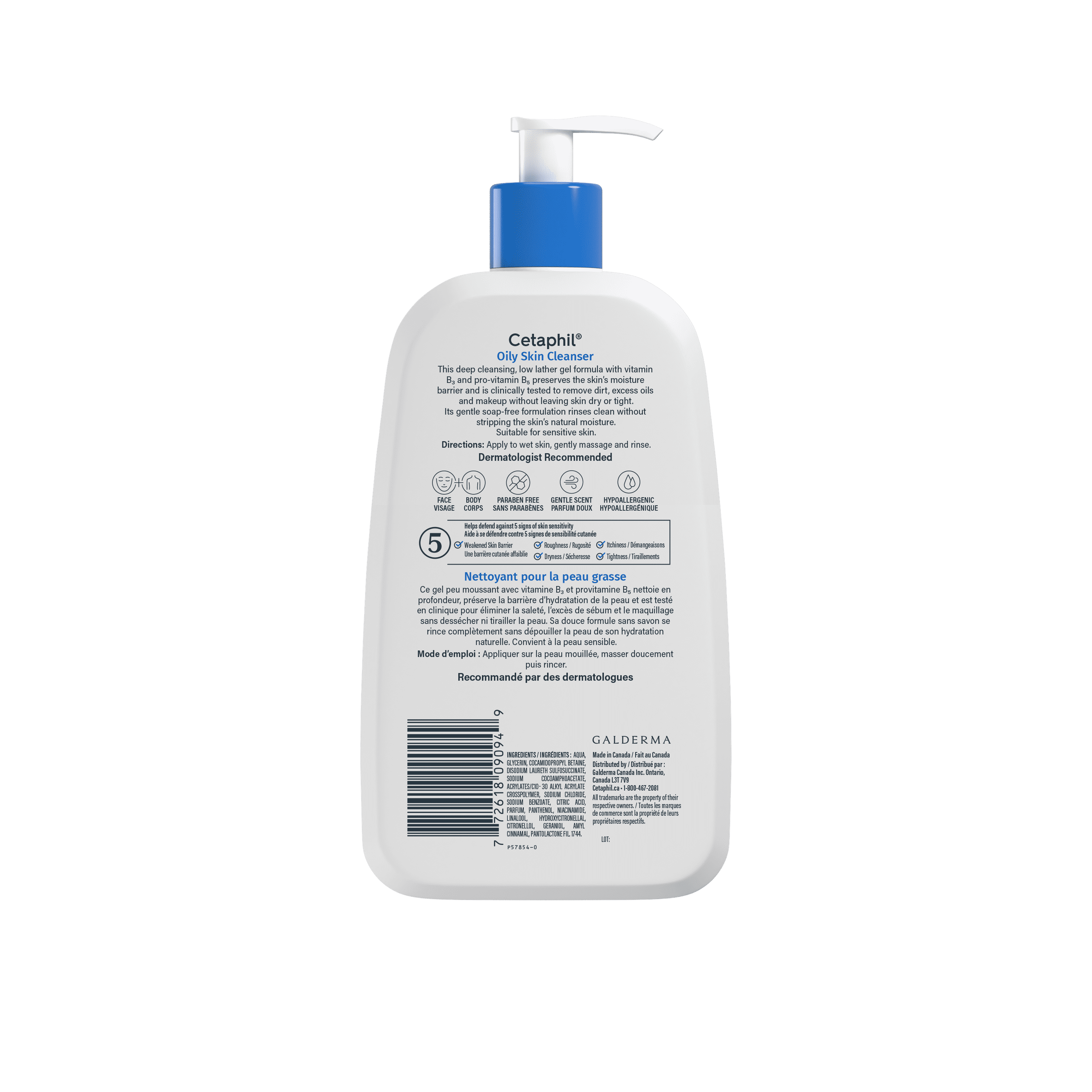 Cetaphil Nettoyant pour Peau Grasse / Nettoyant Moussant Doux Quotidien pour le Visage / Nettoyant pour le Visage Idéal pour Peau Sensible, Mixte à Grasse / Recommandé par des Dermatologues