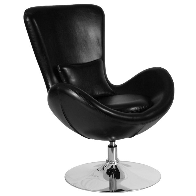Chaise de réception latérale en cuir noir de la série Egg