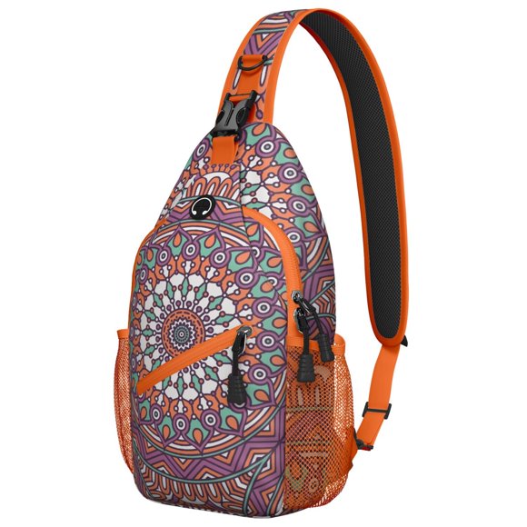 Abstract Ornamental Mandala Sling Backpack, Tribal Boho Shoulder Bag for Women, Sacred Symbolic Crossbody Bag with Traditional Art Design