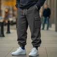 thumbnail image 3 of Yuyuzo Mens Cargo Sweatpants Causal Drawstring Workout Joggers Fleece Solid Color Athletic Pants with Pockets, 3 of 7