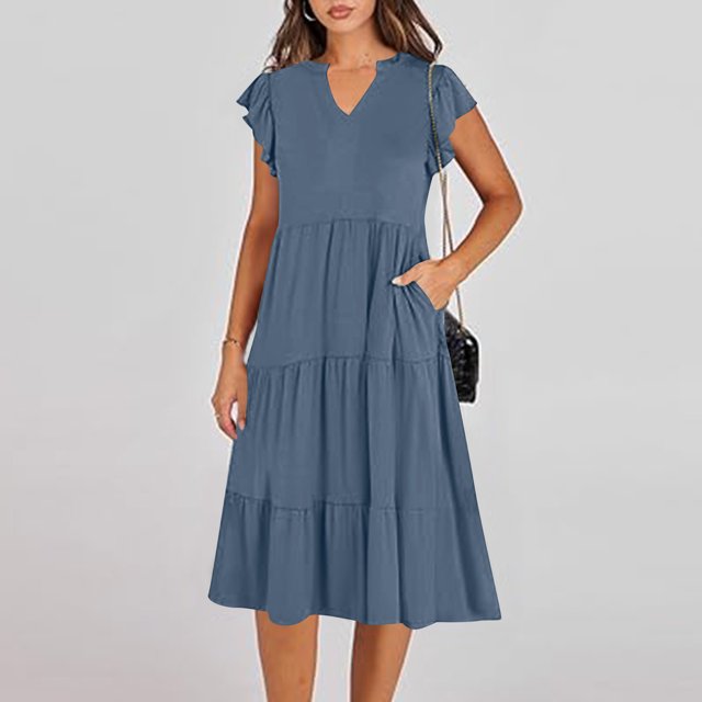 LOVZFMLL Dresses Women's Summer Solid Color SleevelessV-Neck Dress