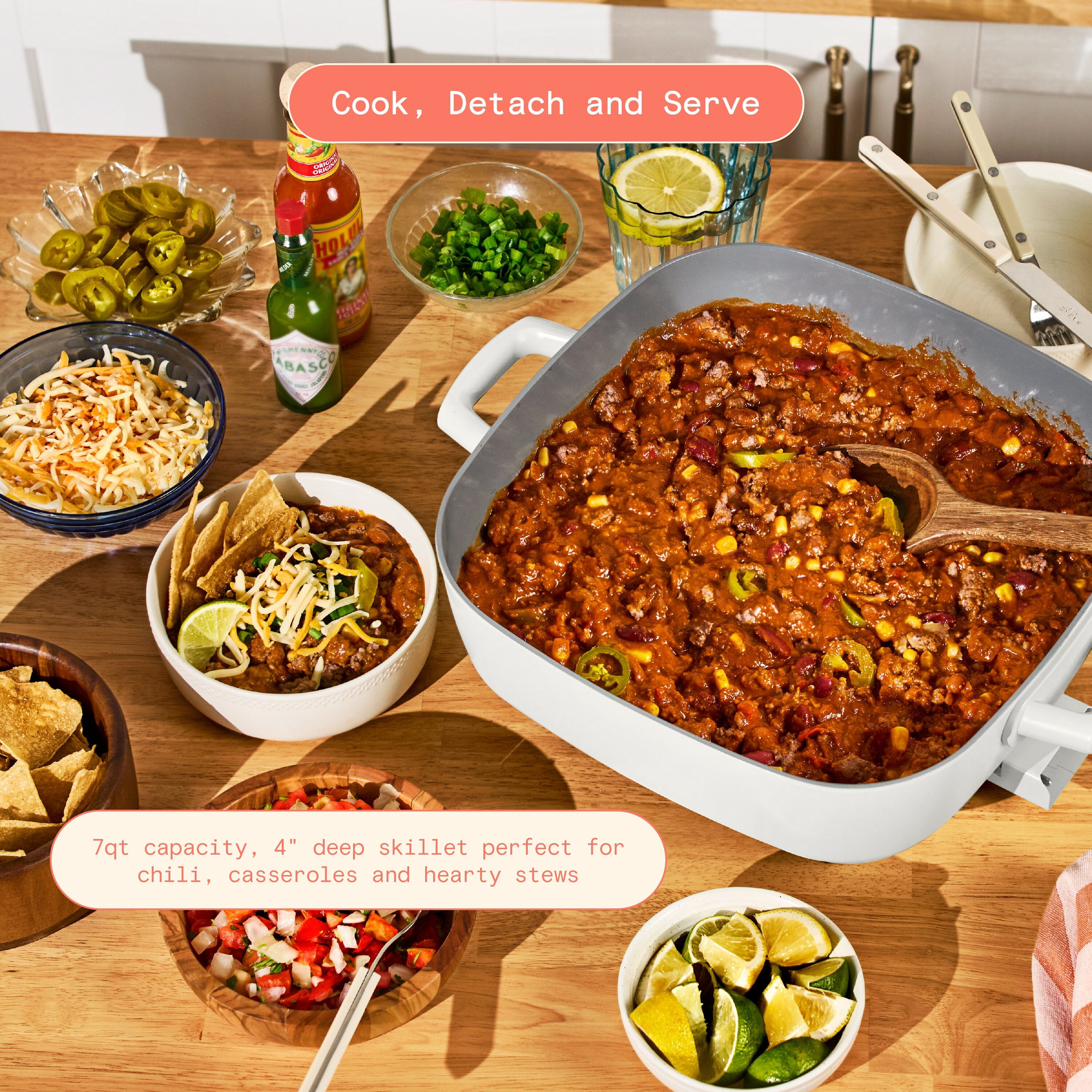 Beautiful By Drew Barrymore 5-in-1, 12" x 12" Detachable Electric Skillet with EverGood™ Ceramic Nonstick Coating