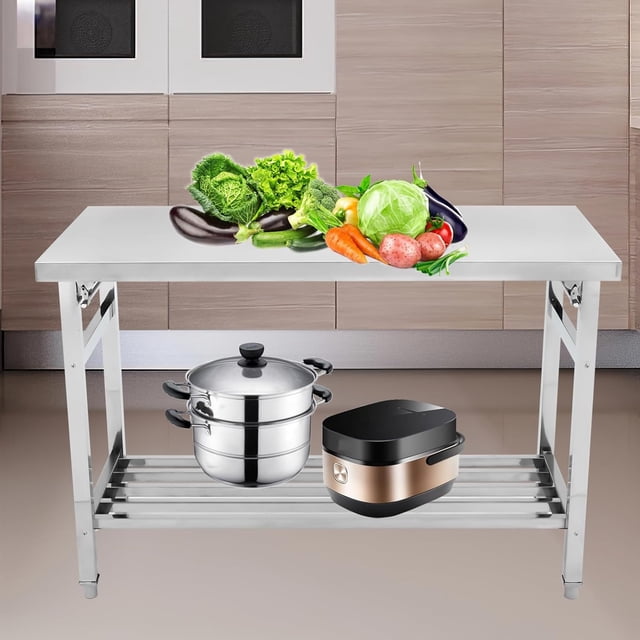 GloryStar 48 x 24 Inch Stainless Steel Work Table, NSF Commercial Heavy Duty Folding Kitchen Prep Table, Cooking Work Station with Adjustable Undershelf for Restaurant, Kitchen, Food Service