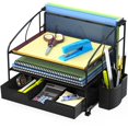 thumbnail image 1 of Simple Houseware 3 Tier Desk Organizer with Sliding Drawer, Hanging File Holder and Pen Holder Accessory, Black, 1 of 6