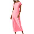thumbnail image 1 of Robe T-Shirt Maxi à Manches Courtes d'Été 2024 pour Femme - Col Rond Décontracté, Matière Polyester, Tailles P-L, Parfaite pour la Plage/les Vacances, 1 of 5