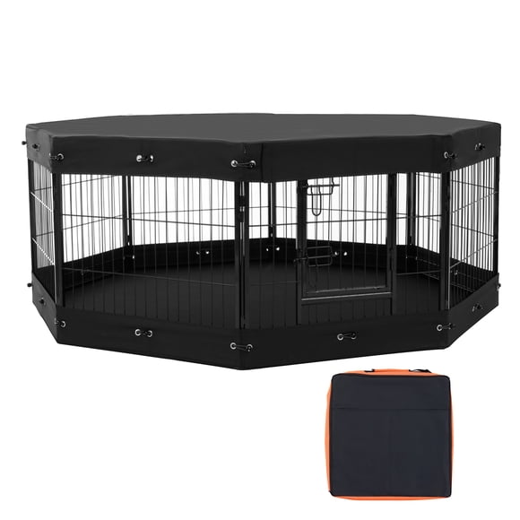 KFFKFF Dog Playpen, 8 Pcs 24 x 24 in Panels Foldable Metal Pet Exercise Pen, Dog Fence Indoor and Outdoor Pen with Door, Storage Bag