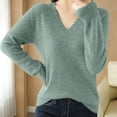 thumbnail image 1 of asjyhkr Tops For Women Long Sleeve Knit Cotton V Neck Sweater Pullover Basic T Shirts Solid Color, 1 of 7