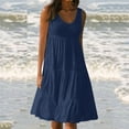 thumbnail image 4 of B91xZ Robes d'Anniversaire pour Femmes Décontractées Sans Manches à Col Rond à Volants Évasées Fluides pour Invitées de Mariage, Robes Maxi, Bleu Marine P, 4 of 4