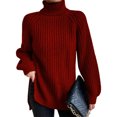 thumbnail image 1 of Innerwin Chandails à Col Roulé pour Femmes, Chandail de Travail à Manches Longues, Chandails Tricotés Amples, Rouge Vin, 1 of 2