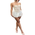 thumbnail image 4 of Women‘s Strapless Tunic Dress Solid Color Sleeveless Off Shoulder Front Cross Bandage Mini A-Line Dress, 4 of 9