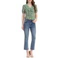 thumbnail image 2 of INSPIRE CHIC Women's Floral Print Rufle Button Up Puff Short Sleeves Blouse Top S Green-White, 2 of 7