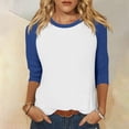 thumbnail image 2 of TSADFHJI Hauts Femmes Manches Longues Femmes Manches 3/4 Haut Été Décontracté Polyvalent Raglan Chemise Col Rond Chemise Décontractée Haut TG Bleu, 2 of 5