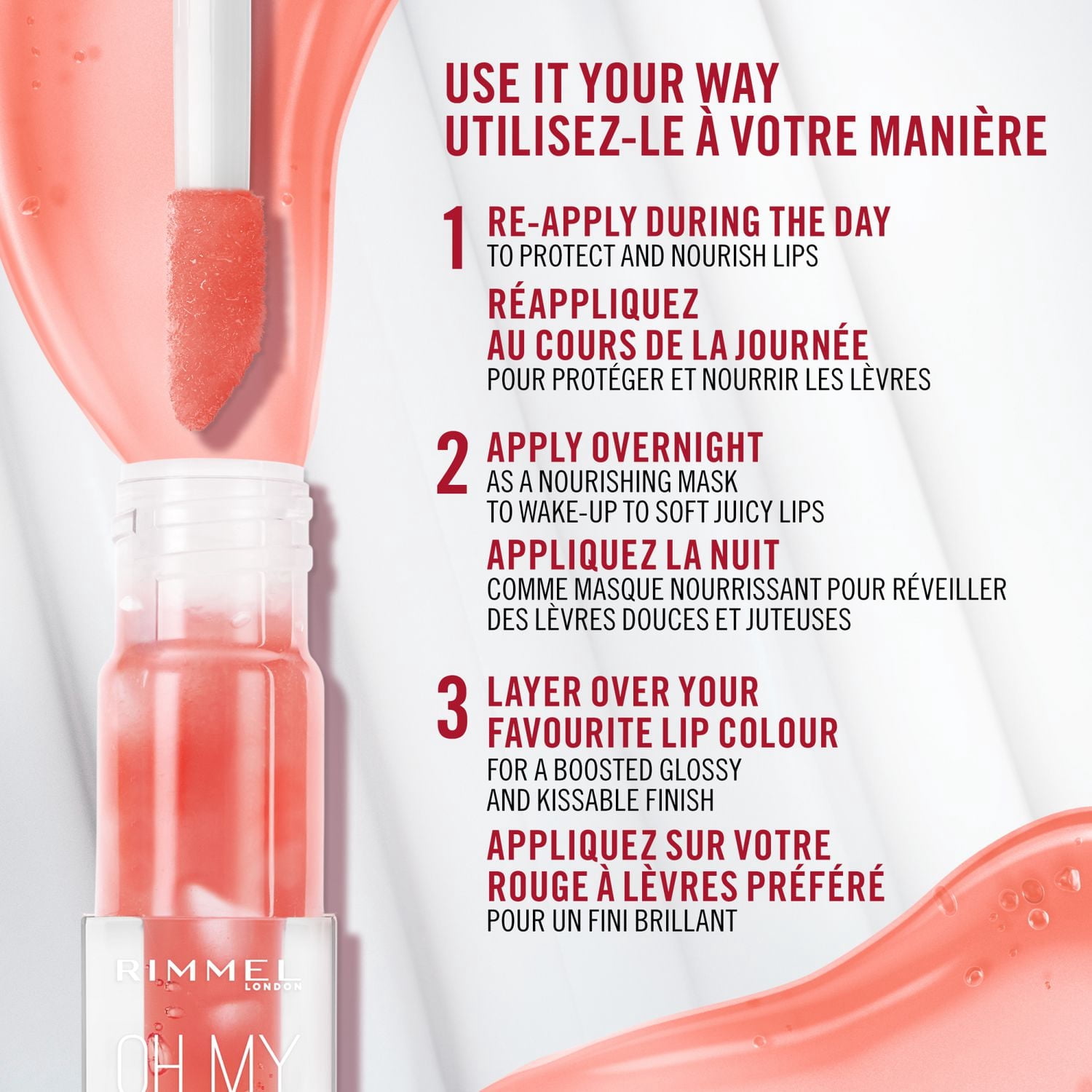 Oh My Gloss!, Huile à lèvres, Non collante, Source d’hydratation, Hydratante et réconfortante, Facile à appliquer, Formule végétalienne