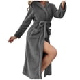 thumbnail image 4 of Timegard Nightgown for Women Fleece Mid Long Robe with Hood Belt Homewear Fall Winter Warm Comfy Bathrobe, 4 of 9