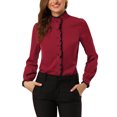 thumbnail image 1 of INSPIRE CHIC Women's Office Button Down Ruffle Stand Collar Long Sleeve Work Shirts, 1 of 6