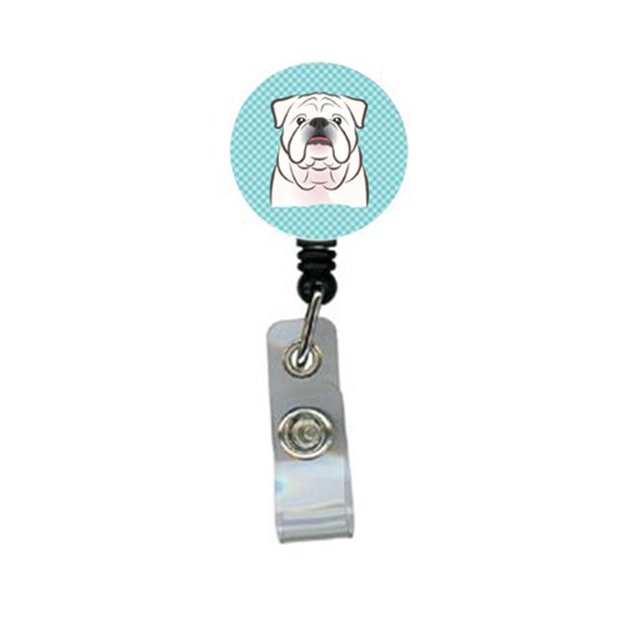 Damier Bleu Blanc English Bulldog Enrouleur d'Insigne Rétractable
