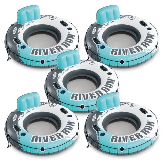 Intex River Run 1 tubes Flottants Gonflables de 53 Pouces en Lot de 5, Parfaits pour les sports Nautiques comme le tubing de Rivière, la Détente au Lac et la Détente à la Piscine. Fabriqués en Vinyle durable de 18 Gauge, Ces tubes Comportent un Fond en Maille, un Dossier Intégré, des Porte-Gobelets, des Cordes de Préhension, des Poignées Robustes et des valves à Dégagement Rapide pour un Dégonflage Facile. Conçus pour un Cycliste Adulte.