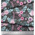 thumbnail image 2 of Soimoi Tissu en Voile de Coton Gris Anémone & Fleurs Roses Tissu Floral Imprimé au Mètre 42 Pouces de Large, 2 of 3