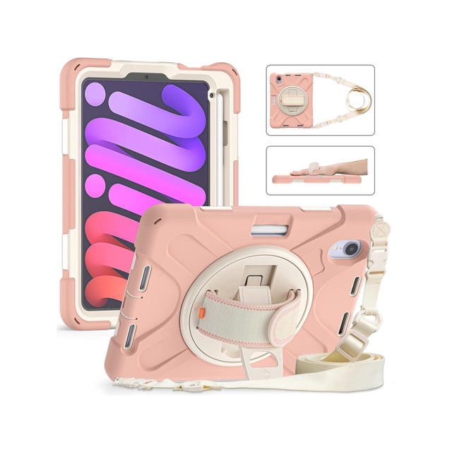 Case for iPad Mini 6 2021 (6th Generation) with Pencil Holder / 360 Rotation Stand / Hand Strap and Shoulder Strap Rugged Shockproof Cover for iPad Mini 6th Gen 8.3 Inch