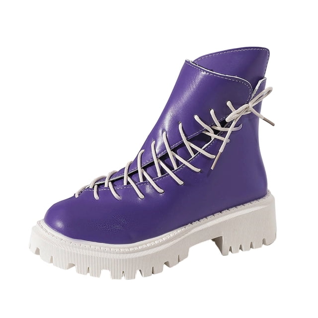 Birdeem Women's Plus Size Short Tube Boots, Shiny Soft Leather, Thick Sole, Motorcycle Style