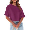 thumbnail image 3 of Plebaso Womens Cropped T-Shirts Short Sleeve Round Neck Tshirts Solid Color Casual Loose Basic Tops Tees, 3 of 6