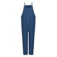 thumbnail image 4 of Summer Jumpsuits for Women Spaghetti Straps Casual Button V Neck Plain Cropped Pants Rompers Outfits with Pockets, 4 of 7