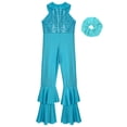 thumbnail image 4 of Lejafay Combinaison Justaucorps Sans Manches à Paillettes pour Filles Enfants avec Couvre-Chef Justaucorps de Danse Jazz Disco Barboteuse Tenues de Performance Bleu 8, 4 of 5