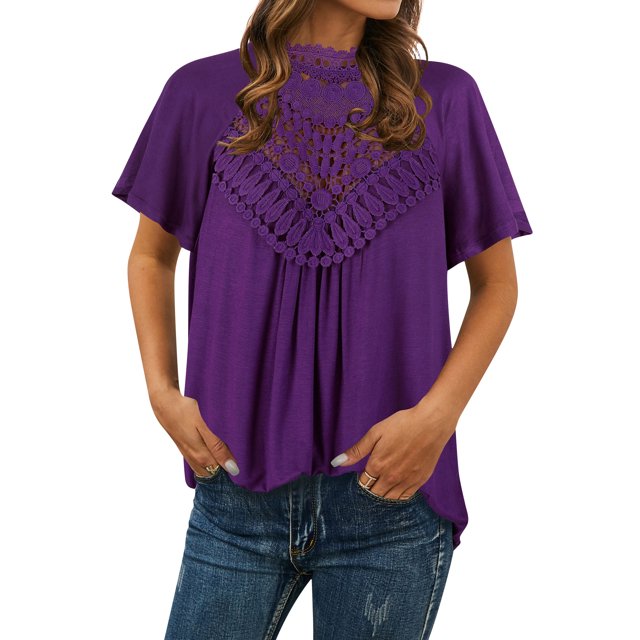 Hauts Unis pour Femmes Découpe Crochet Trou de Serrure Dos Col Montant