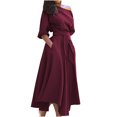thumbnail image 1 of Robe Bandage pour Femmes Mode Femmes Décontractée Ample Bandage Manches Mi-Longues Uni Col en V Robe Longueur Cheville, 1 of 8