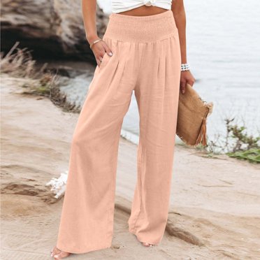 zanvin Womens Elastic High Waisted Pants Casual Wide Leg Long Lounge Pant Trousers with Pocket